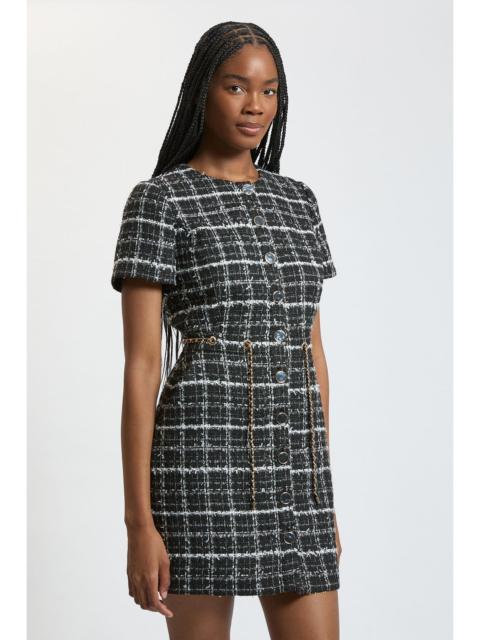 KAREN MILLEN Sparkle Tweed Trim Mini Dress