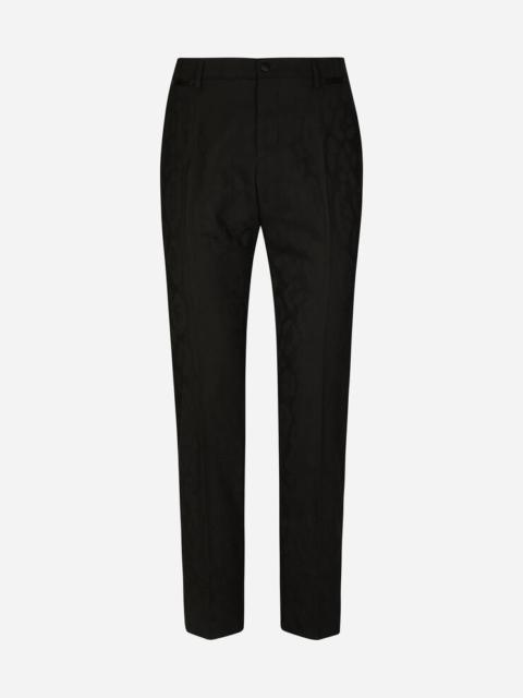 Leopard-print wool jacquard tuxedo pants