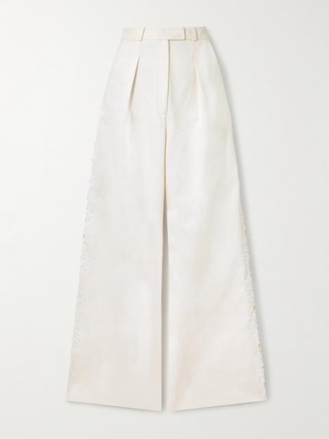 Safiyaa Fredan Guipure Lace-trimmed Cotton-twill Wide-leg Pants