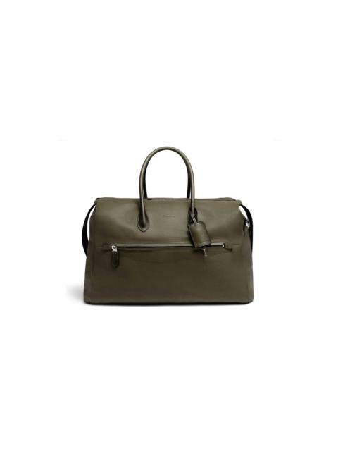 Santoni Green tumbled leather weekend bag