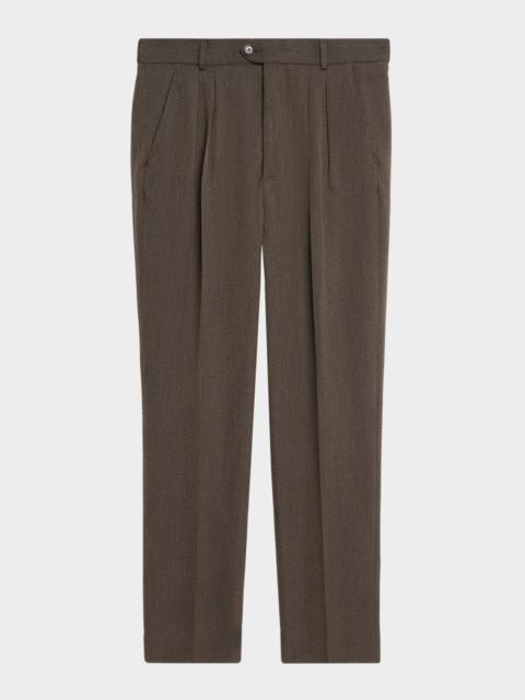 Loro Piana Men's Stafford Wool Twill Pleated Trousers
