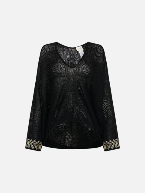 CAMILLA RELAXED V NECK KNIT POINTELLE TOP