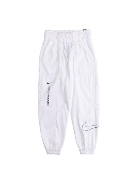 Nike (WMNS) Nike Logo Printing Sports Adjustable Belt Bundle Feet Woven Long Pants/Trousers Autumn White