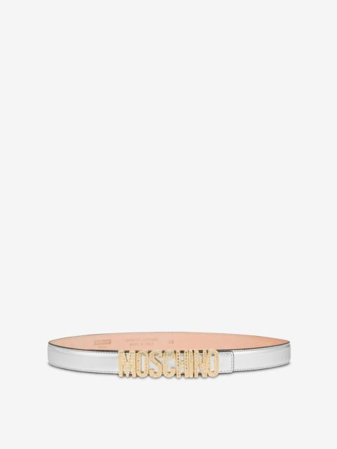 Moschino LETTERING LOGO LAMINATED NAPPA LEATHER BELT