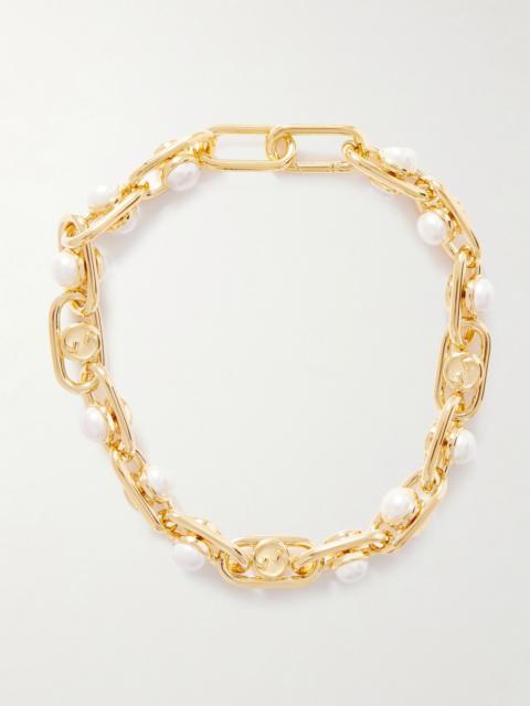 GUCCI Gold-tone faux pearl necklace Gold