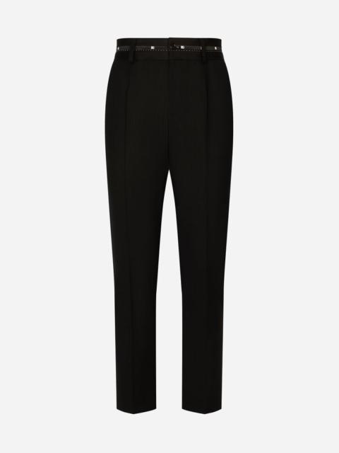Stretch wool pants with branded waistband