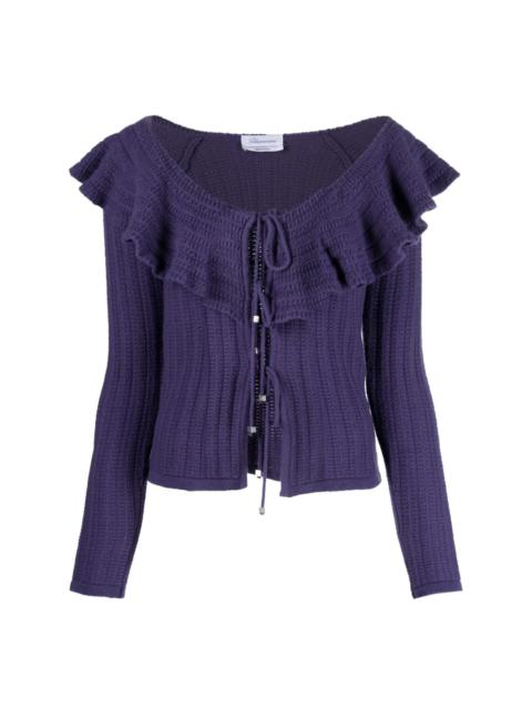 ruffled-trim off-shoulder cardigan