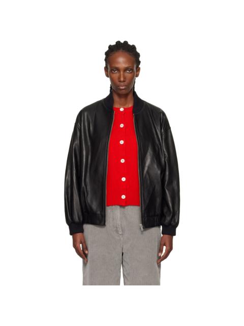NOUR HAMMOUR Black Marly Long Leather Bomber Jacket