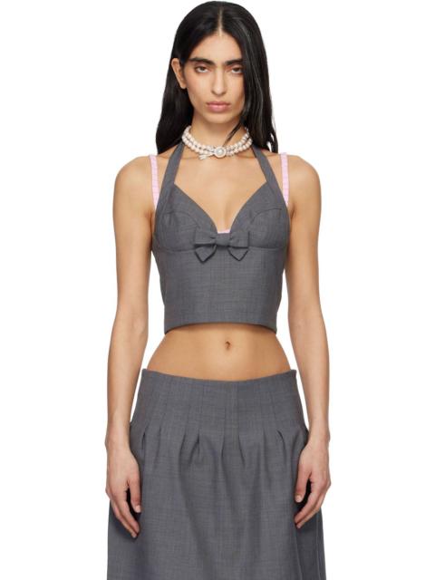 SHUSHU/TONG Gray Halter Bow Tie Cami Top