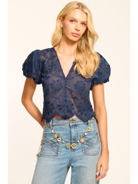 RAMY BROOK Chrissie Embroidered Organza Short Sleeve Top