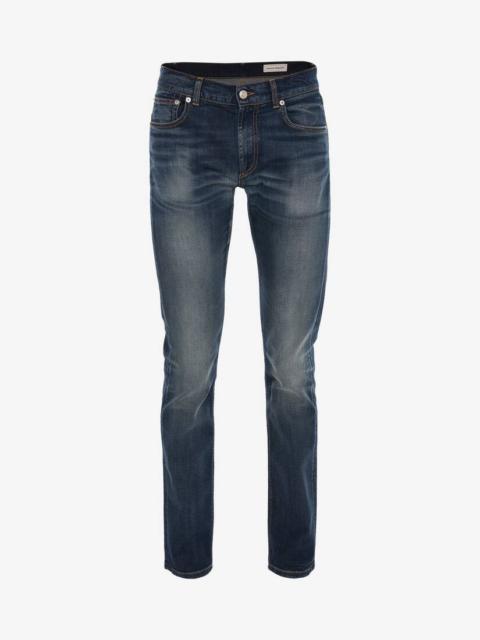 Alexander McQueen Men's McQueen Graffiti Denim Jeans in Washed Blue