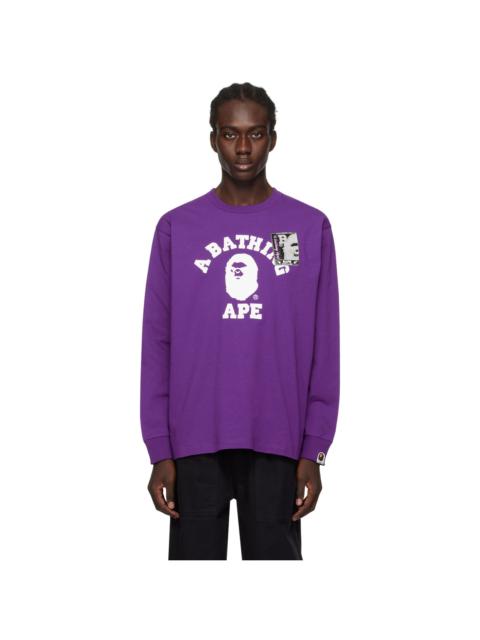 A BATHING APE® Purple Mad Face College Long Sleeve T-Shirt