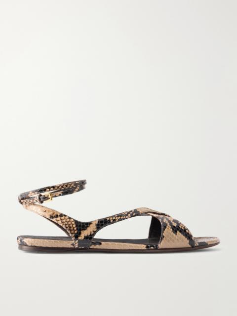 KHAITE Liria Snake-effect Leather Flat Sandals