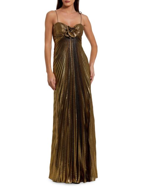 MAC DUGGAL Women's Floral Metallic Pleated Gown - Antique Gold