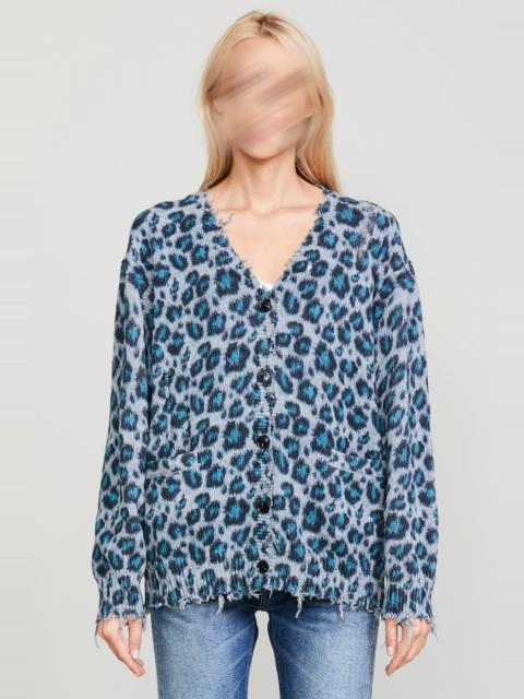 R13 OVERSIZED DISTRESSED EDGE CARDIGAN - BLUE LEOPARD