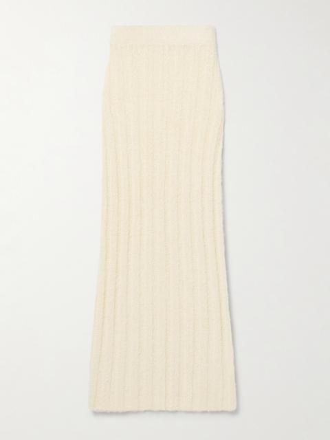 KHAITE Claire Ribbed Brushed Silk And Cashmere-blend Midi Skirt