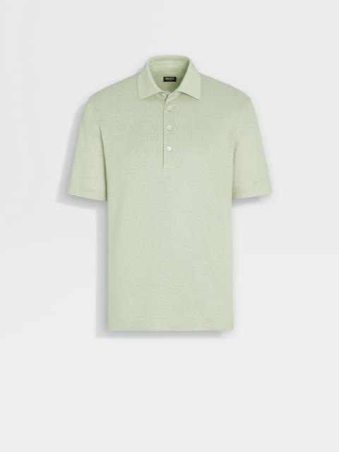 ZEGNA LIGHT AQUA GREEN LINEN POLO SHIRT