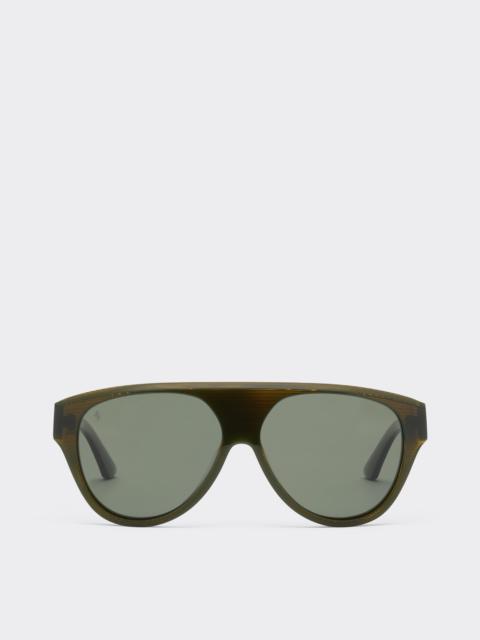 Ferrari Sunglasses in striped green acetate with green polarised lenses
