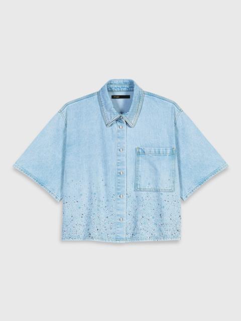 maje Cropped rhinestone denim shirt