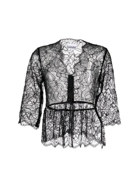floral-lace sheer peplum top