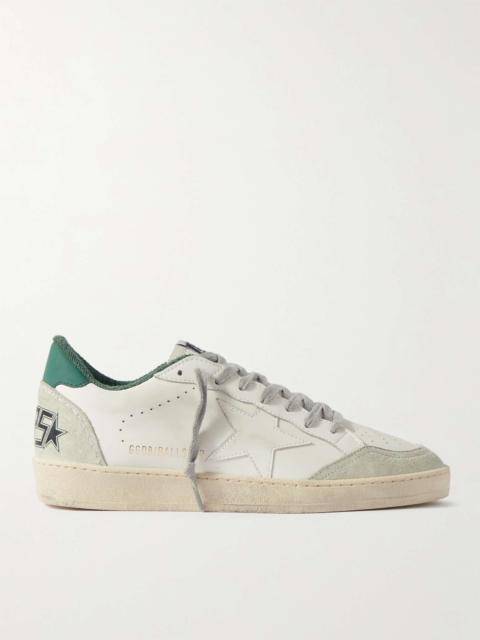 Golden Goose Ball Star Distressed Suede-Trimmed Leather Sneakers