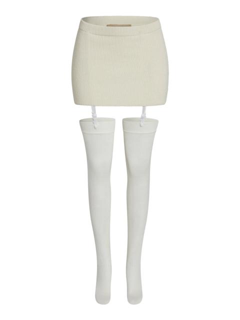 Eris Ribbed-Knit Stretch-Cotton Mini Skirt off-white