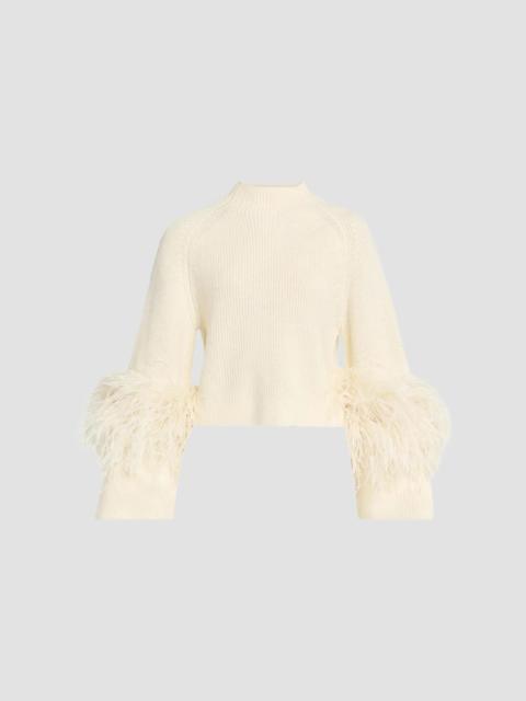 LAPOINTE Women's Merino Wool Feathers-Trim Sweater - Cream