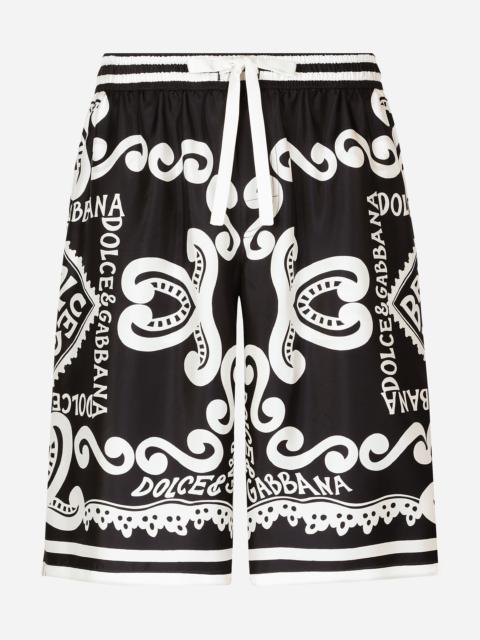 Marina-print silk twill shorts