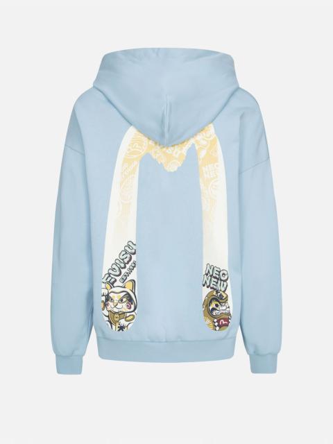 EVISU “FORTUNE CAT AND DARUMA” DOUBLE DAICOCK PRINT HOODED SWEATSHIRT