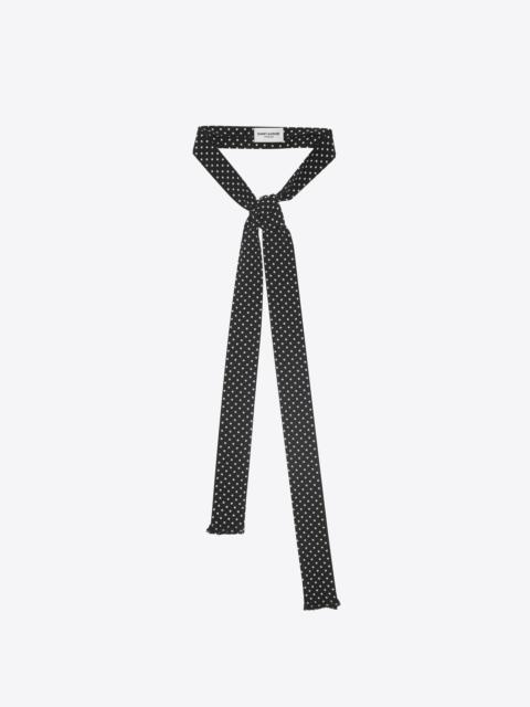 SAINT LAURENT dotted ascot scarf in black and ivory crepe de chine