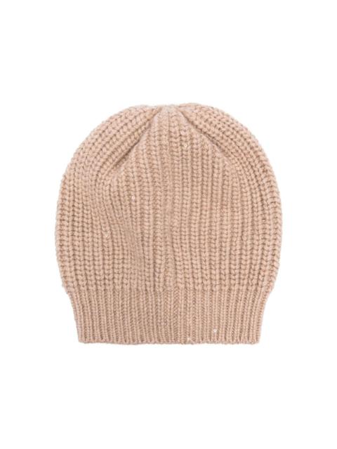 ribbed-knit cashmere-silk beanie