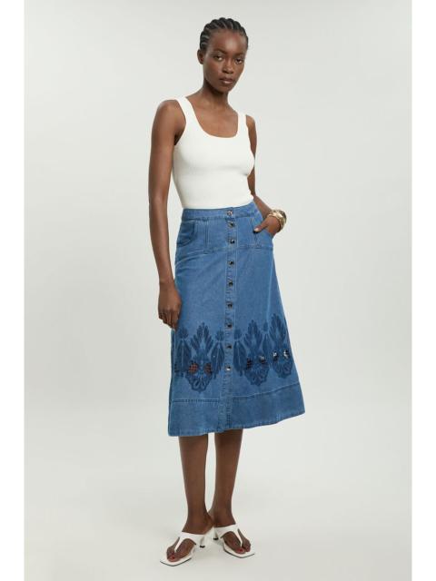 KAREN MILLEN Denim Cut Out Full Midi Skirt