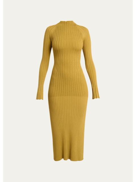 Proenza Schouler Roux Mock-Neck Long-Sleeve Rib Midi Dress