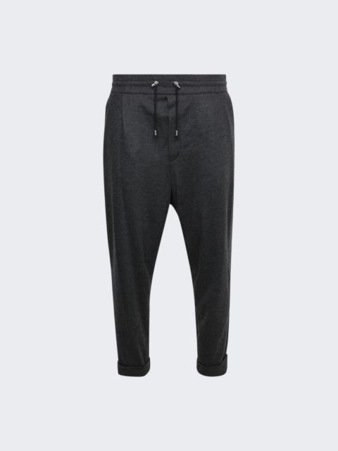 Balmain Drawstring Flannel Pants Dark Grey