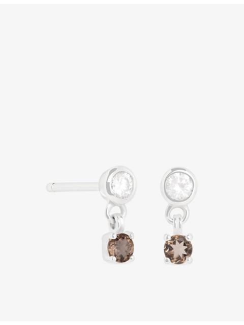 ASTRID & MIYU Charm 14ct White-Gold, Lab-Grown Diamond and Smokey Quartz Stud Earrings