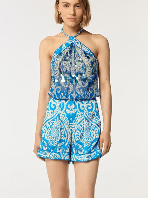 Poupette St Barth Top Isabelle - Turquoise Macro Ikat