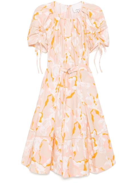 3.1 Phillip Lim abstract-print gathered-sleeves dress