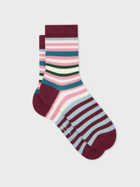 Paul Smith Women's Burgundy Multi Colour Stripe Socks