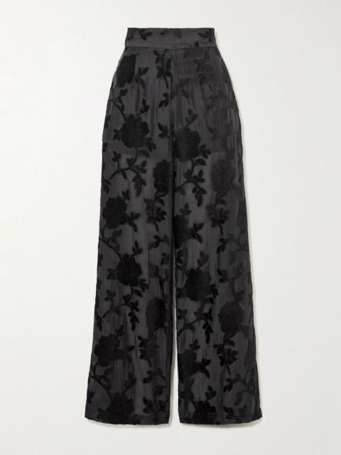 LORETTA CAPONI Cipro devoré-velvet straight-leg pants Black