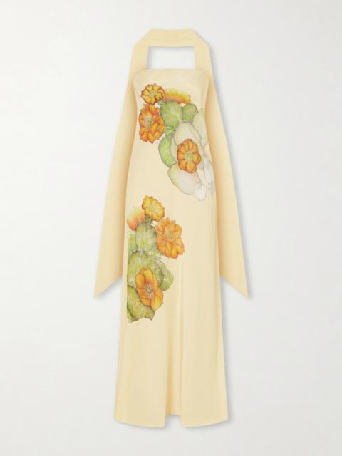 RODARTE Strapless Scarf-detailed Floral-print Silk-crepe Gown