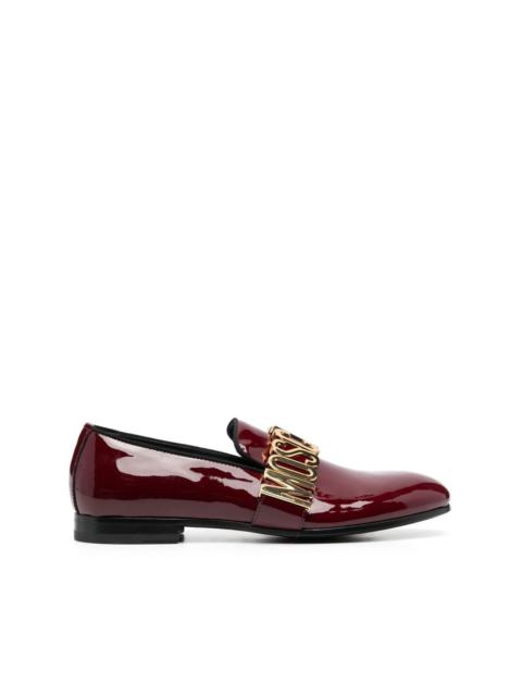 Moschino logo-lettering patent finish loafers