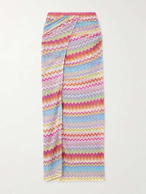 Missoni Wrap-effect layered striped metallic crochet-knit maxi skirt