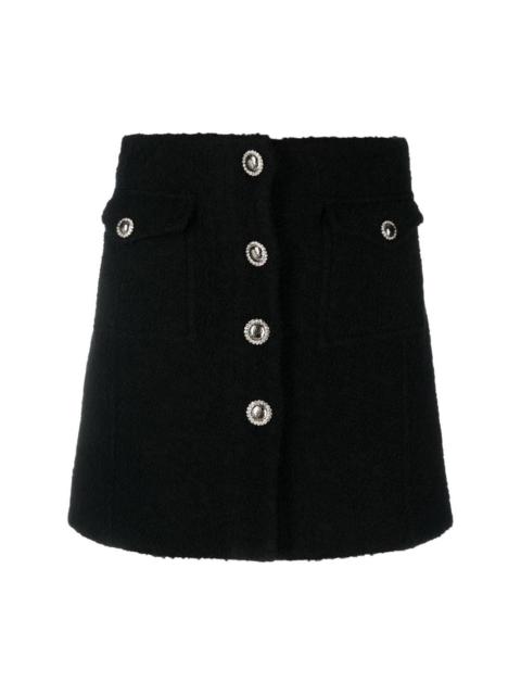 button-up bouclé mini skirt
