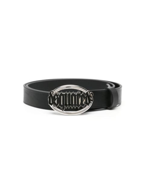 Gothic logo-buckle leather belt