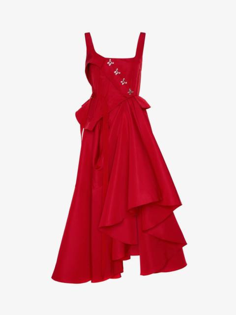 Alexander McQueen Asymmetric Drape Dress in Welsh Red