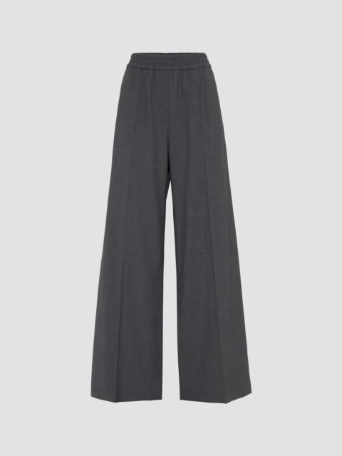 Brunello Cucinelli Women's Tropical Luxury Wool Loose Track Trousers - Lignite Grey