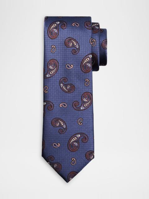 Brioni Men & apos;s Micro-Geometric Woven Paisley Silk Tie