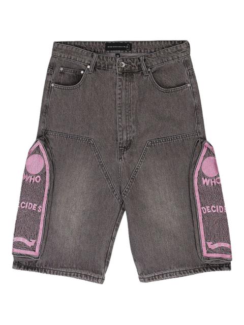 WHO DECIDES WAR embroidery denim shorts