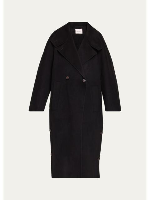 LISA YANG Double Shawl Wool-Cashmere Buttoned Hem Long Coat