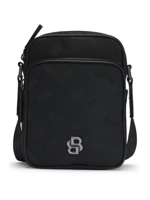 BOSS MONOGRAM-JACQUARD REPORTER BAG WITH DOUBLE B TRIM
